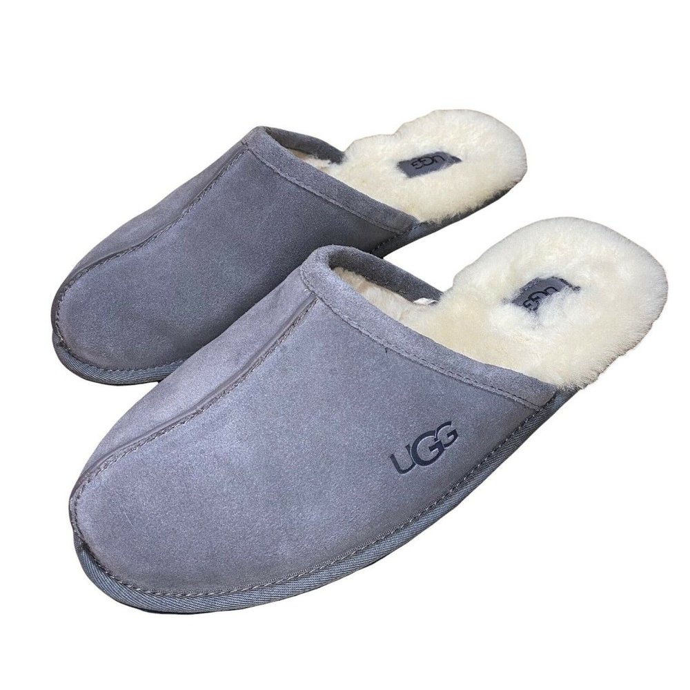 UGG Mens Scuff Dark Grey Slippers Size 12 Suede Upper, Sheepskin Insole